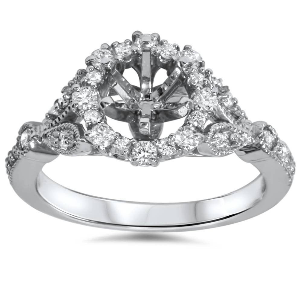 3/8ct Vintage Halo Diamond Engagement Setting 14k White Gold Semi Mount (H-I, I1)