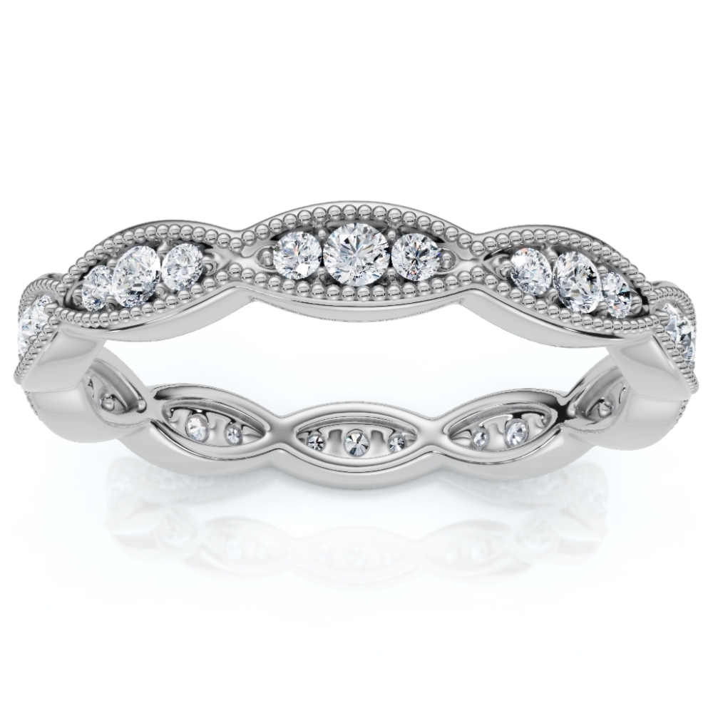 3/8ct Diamond Vintage Eternity Ring Stackable Womens Wedding Band 14k White Gold (H-I, I1)