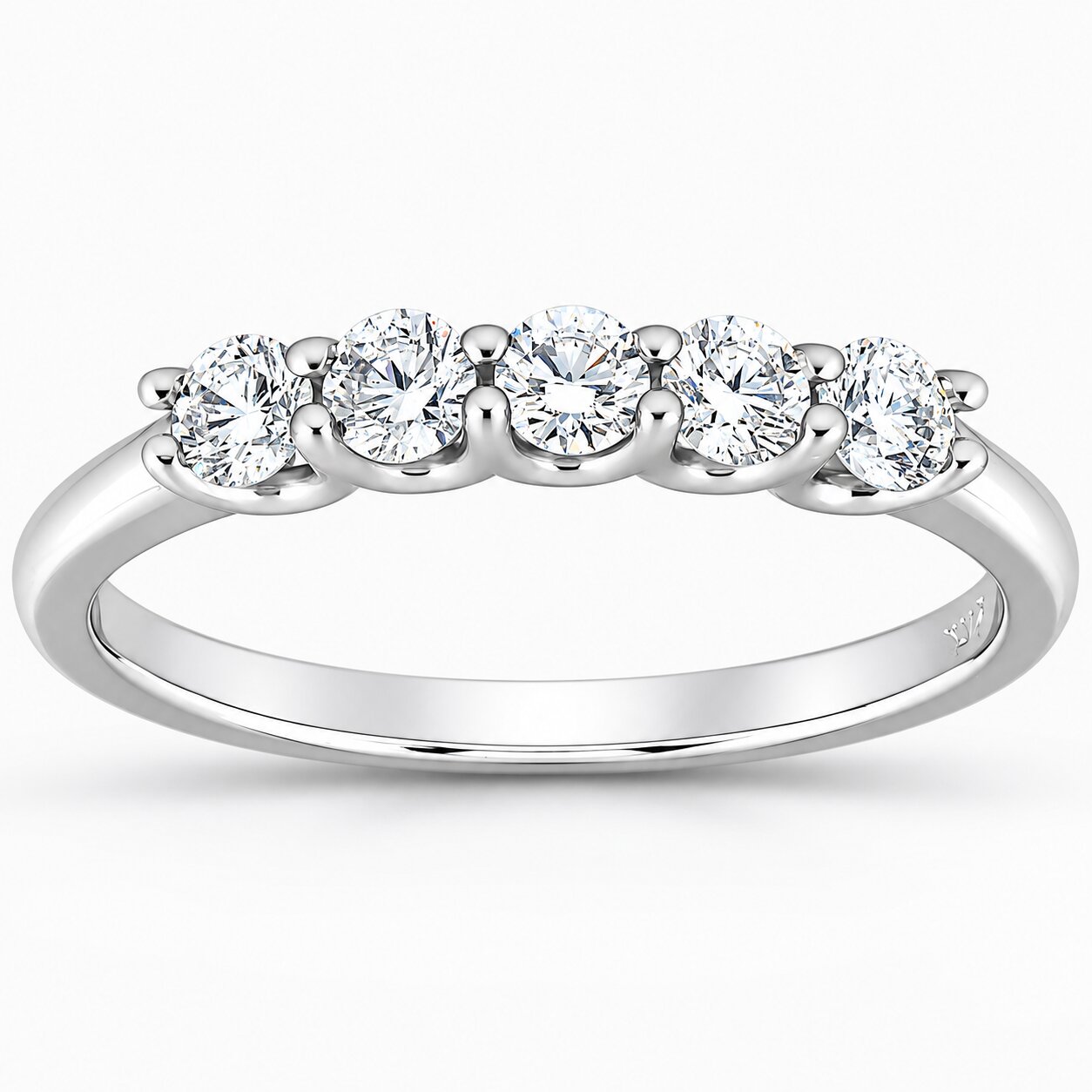 1/2 Ct Five Stone U Prong EX3 Lab Grown Diamond Wedding Ring 14k White Gold (G-H, SI)