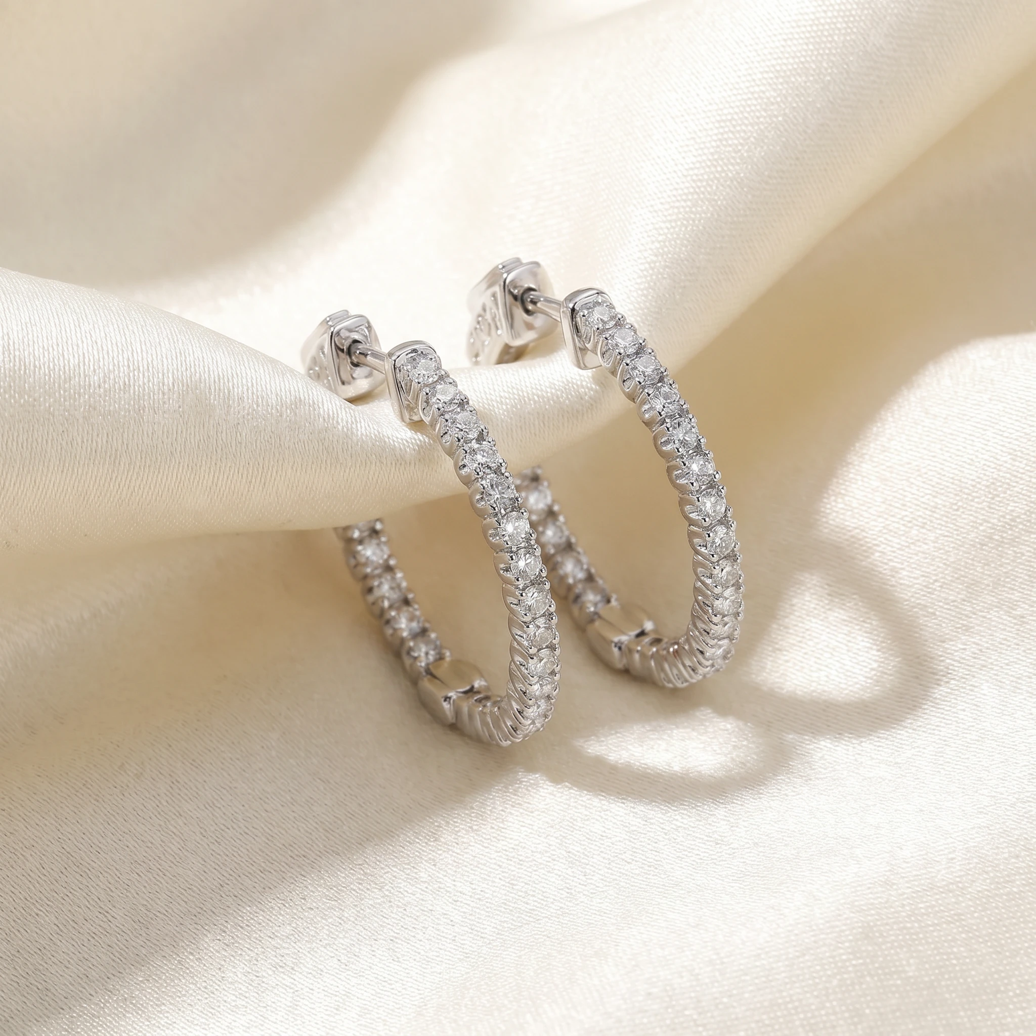 1.25 Ct Diamond Oval Shape Inside Outside Hoops Earrings 14k White Gold 1" (G-H, VS)