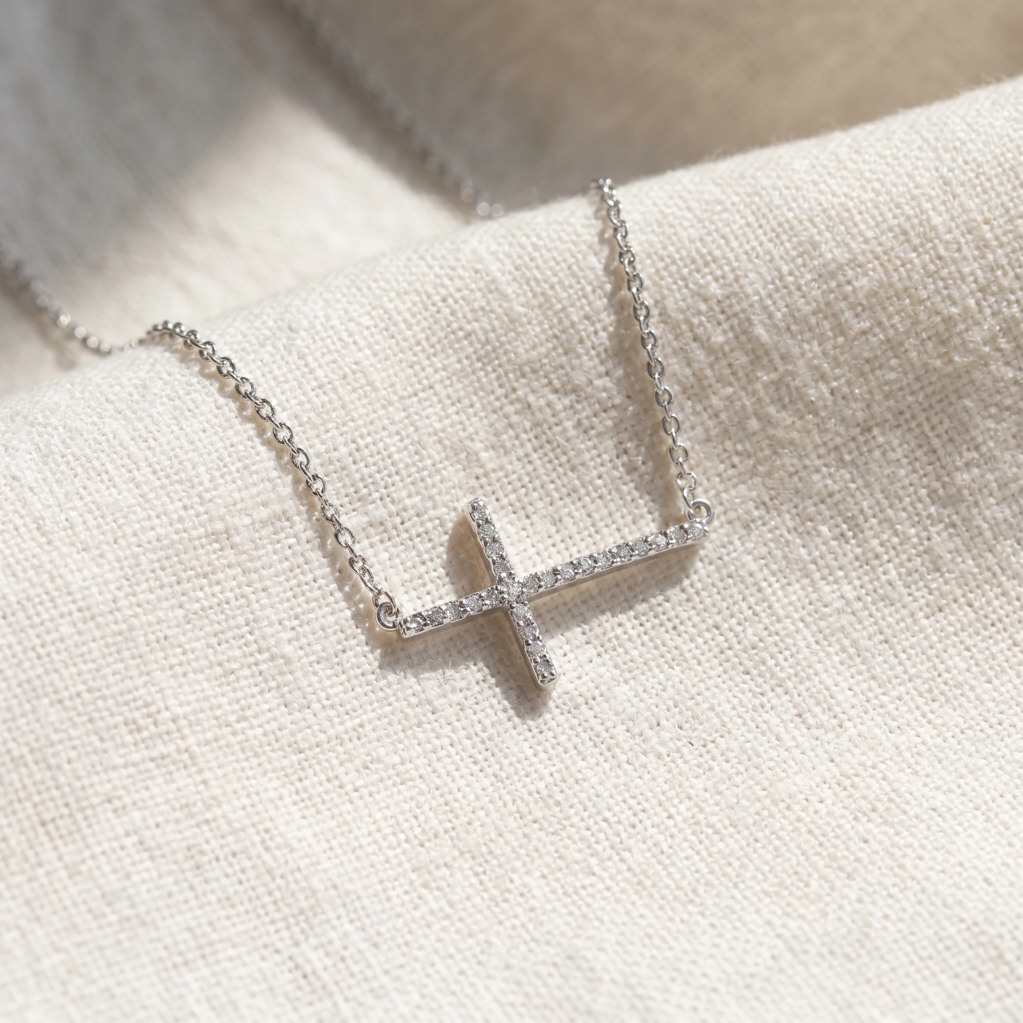 Diamond Sideways Cross 14K White Gold 3/4" Wide (G-H, I1)
