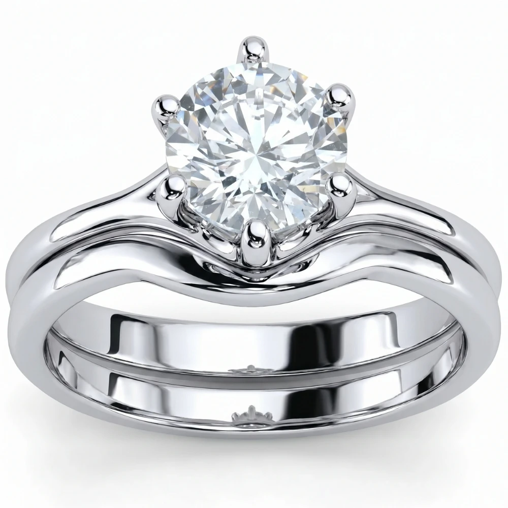 1Ct Diamond Engagement Ring Wedding Plain Band Set 14k White Gold Lab Grown (G-H, VS)