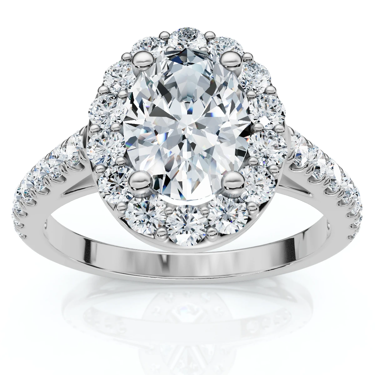 Platinum 1 1/2 Ct Oval Diamond Halo Engagement Ring Lab Grown (F-G, VS)