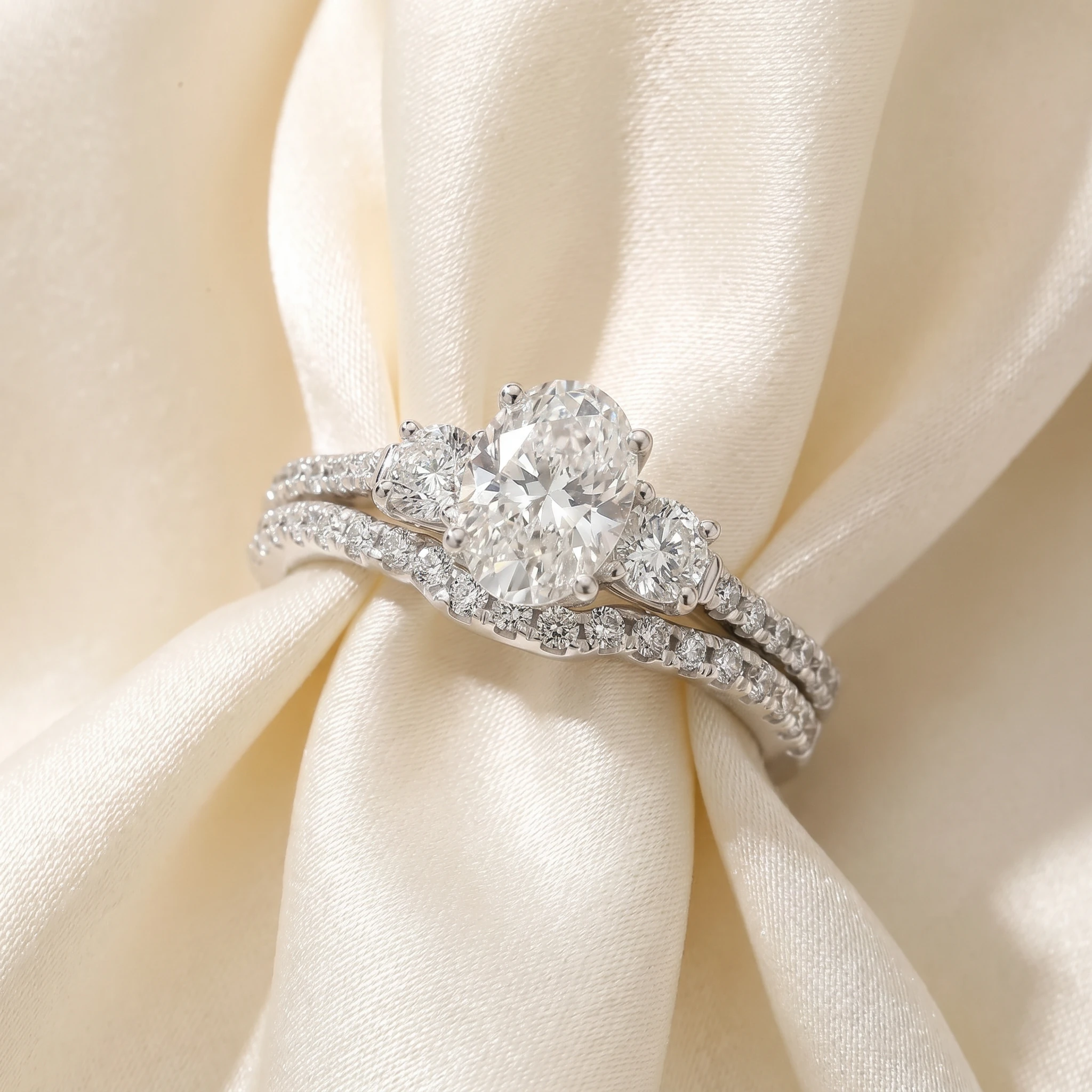 1 1/2 Ct Oval Shape Diamond Engagement Ring Wedding Set 14k White Gold (I-J, I2-I3)