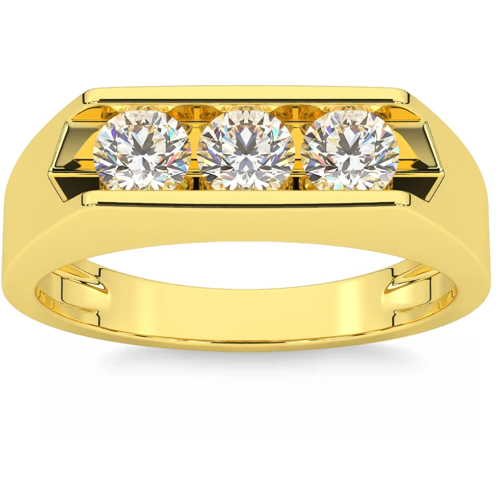 3/4 Ct Diamond Three Stone Mens Wedding 3 Round Jewelry Ring 10k Yellow Gold (H-I, I1)