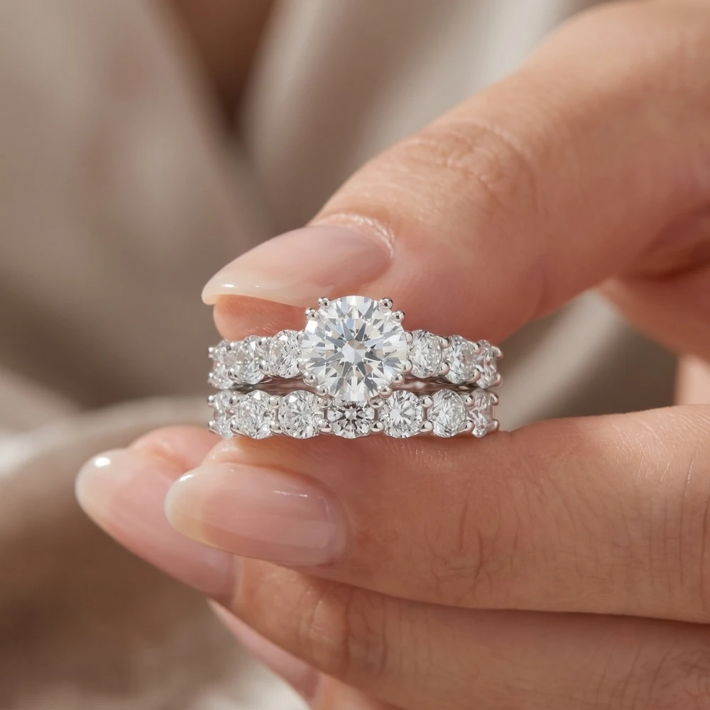 3 Ct Diamond Engagement Wedding Bridal Ring Set14k White Gold Lab Grown (F-G, VS)