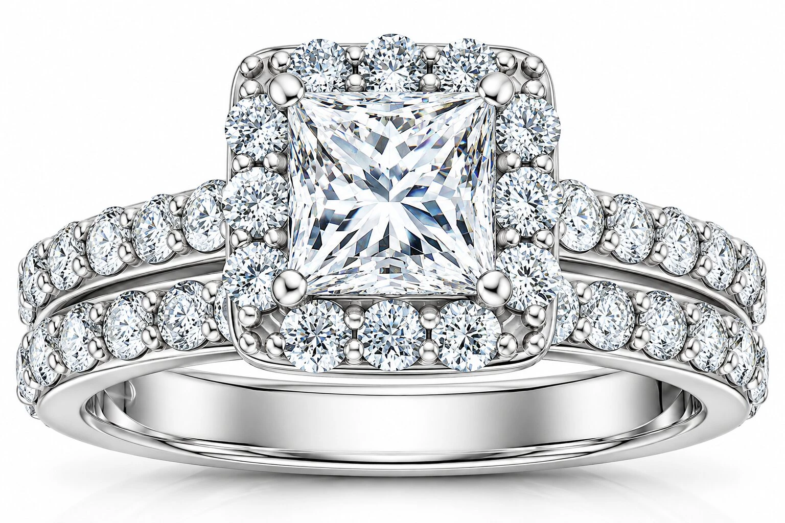 2 1/2 Ct Halo Princess Cut Diamond Engagement Wedding Ring Set 14k White Gold (G-H, SI)