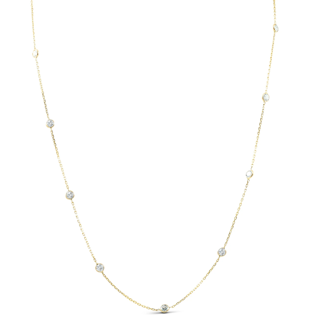 2 TCW Diamond Bezel Station Necklace 14k Yellow Gold (G-H, SI)