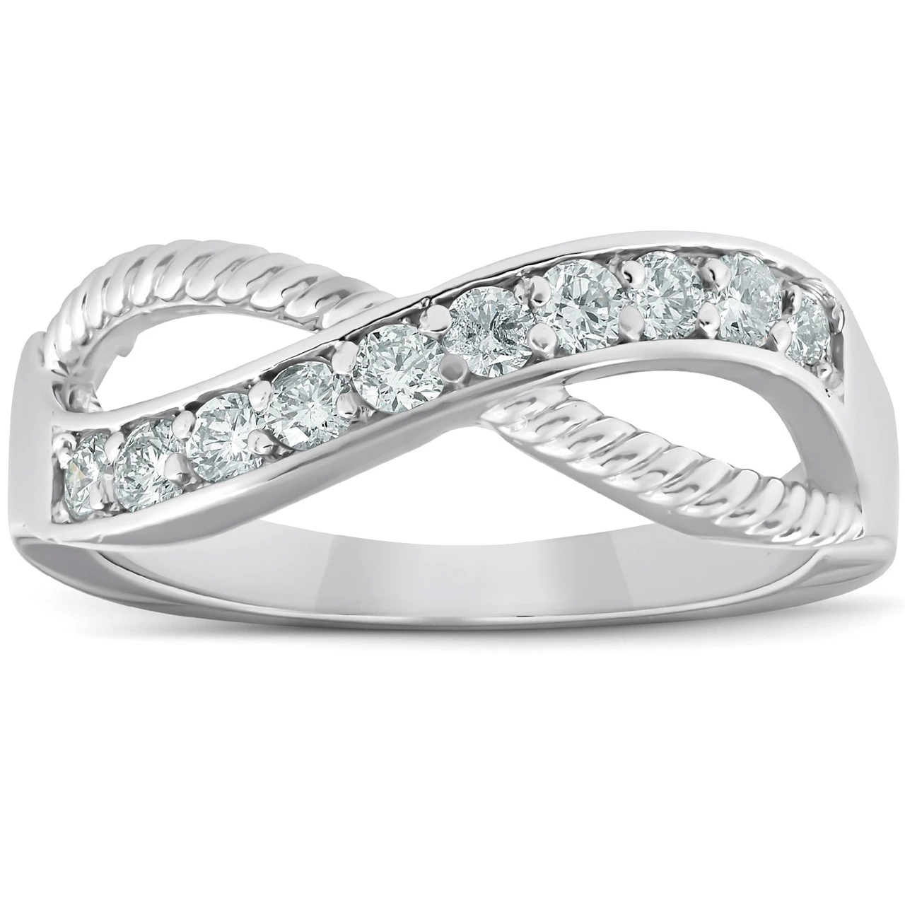 1/2 Ct Diamond Infinity Braided Anniversary Right Hand Ring 10k Whie Gold (G-H, I1)