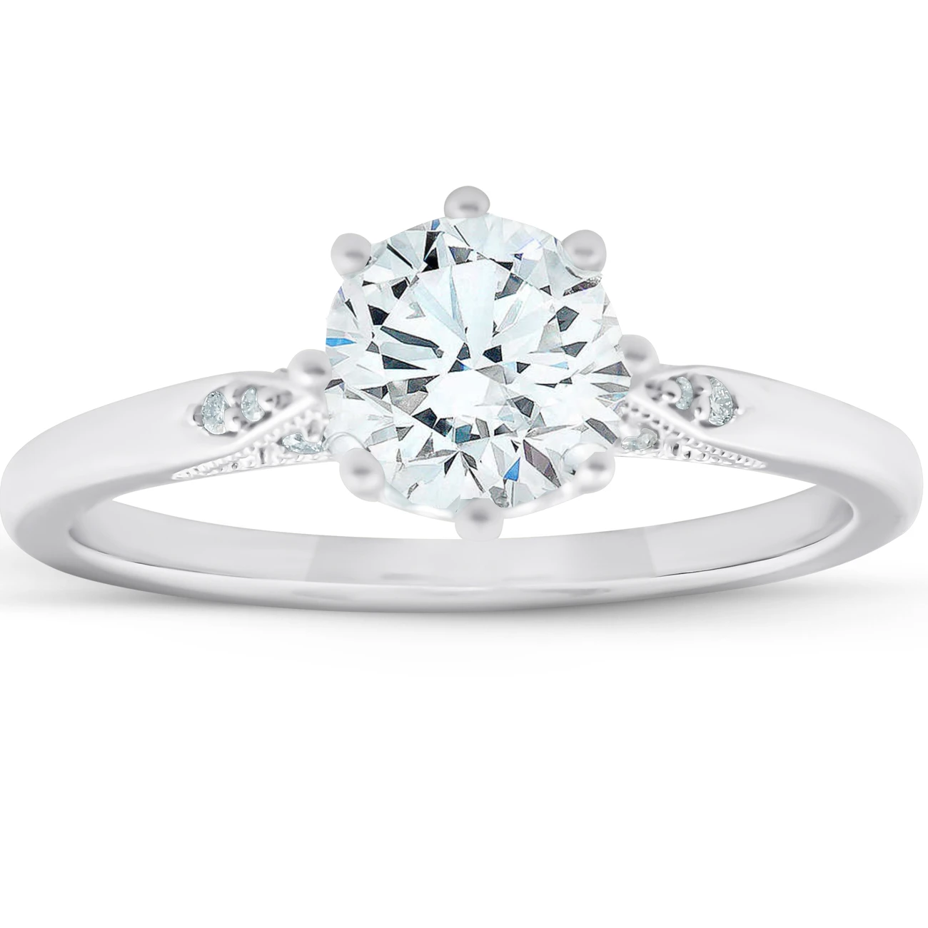1.05 Ct Diamond Engagement Ring Vintage Accent 14k White Gold 8 Prong (G-H, VS)