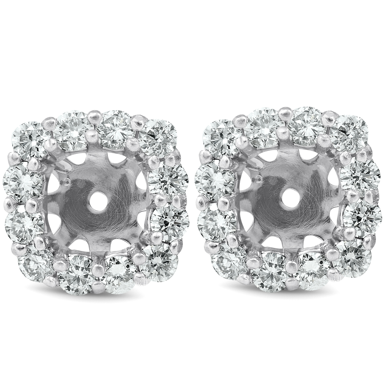 1 1/2ct Diamond Halo Earring Studs Jackets 14k White Gold (6-6.7mm)