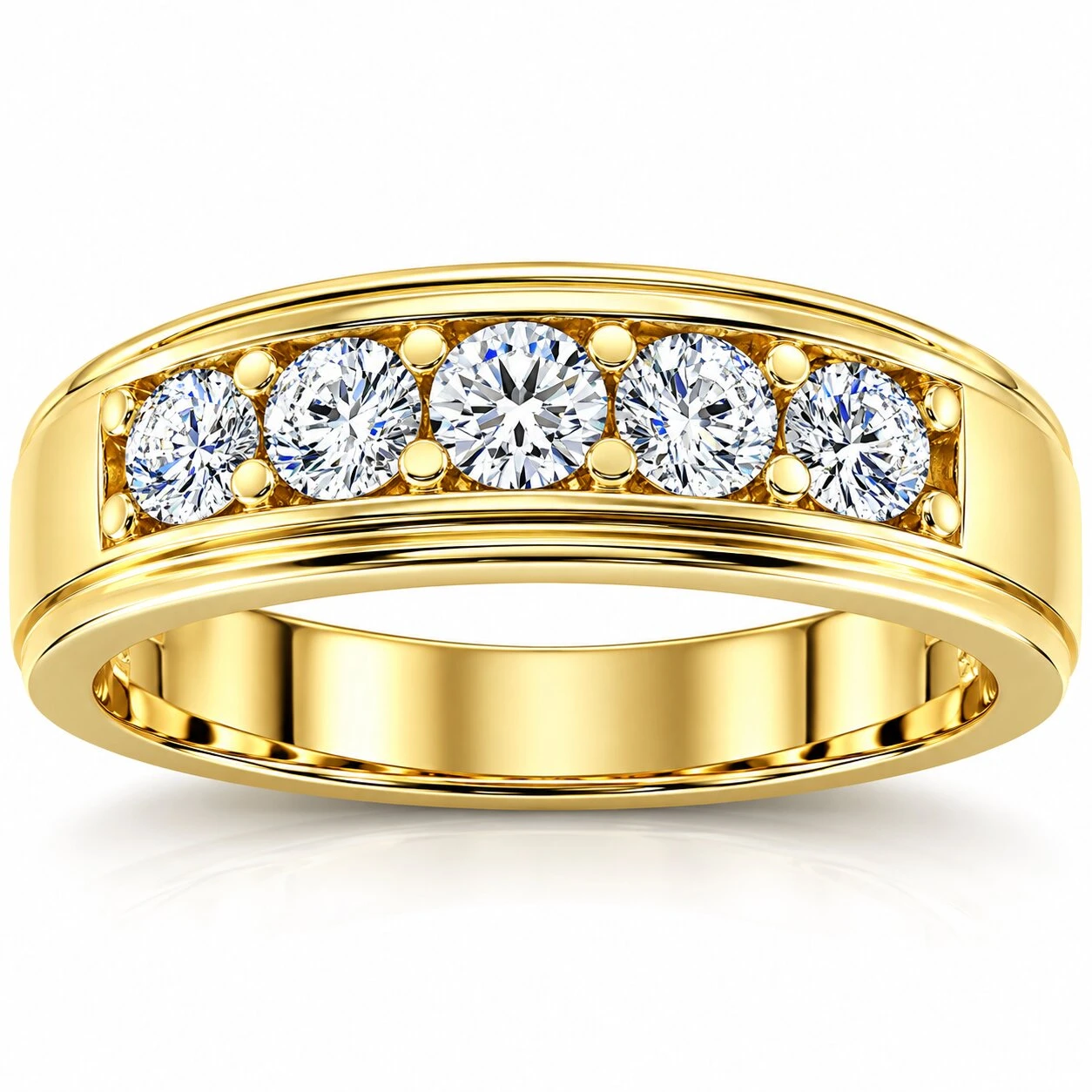 1 Ct Diamond Ring Mens High Polished 14k Yellow Gold Wedding Anniversary Band (H-I, I1)
