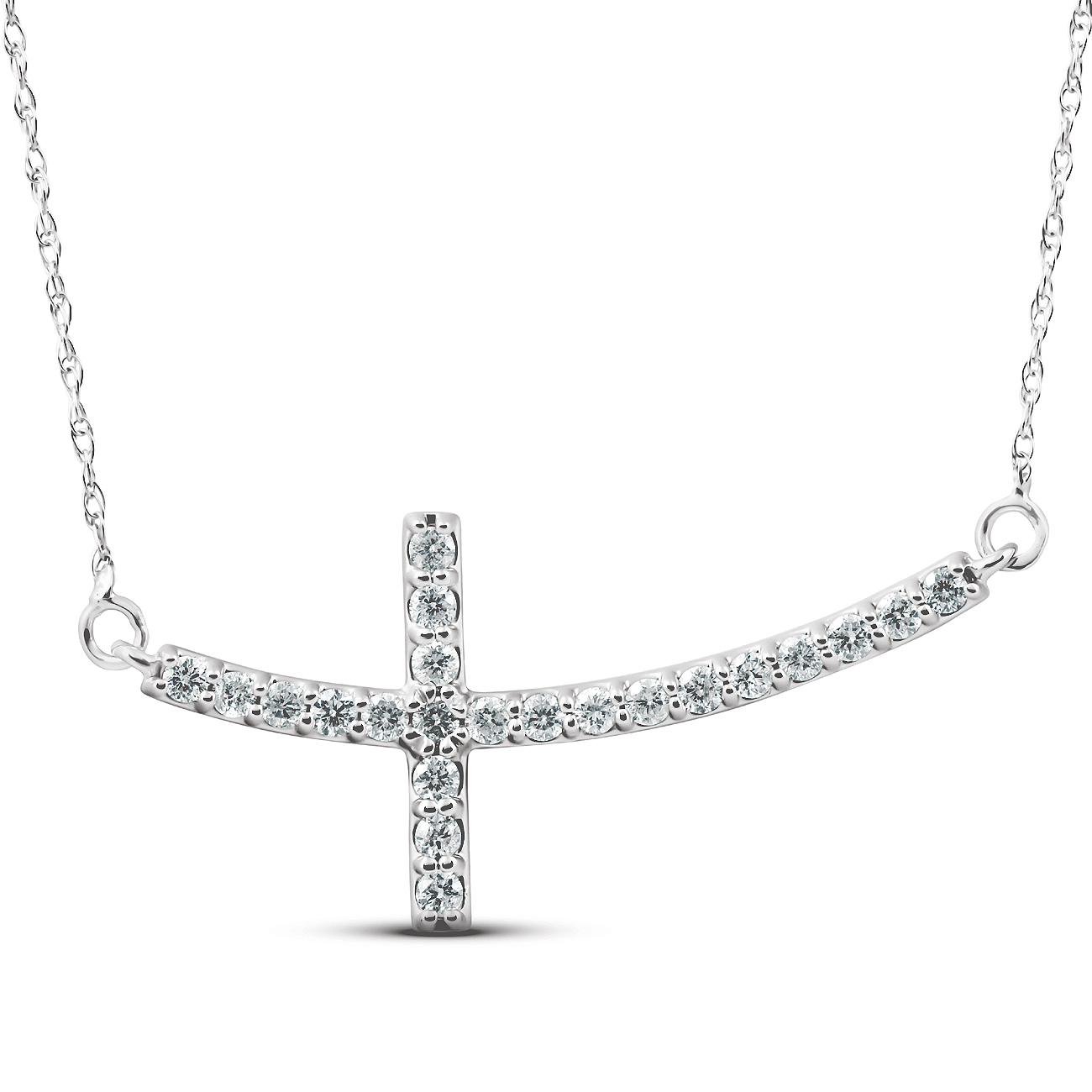 1/3 Ct Diamond Sideways Cross Pendant 14k White Gold & 18" Chain 1 1/4" Wide (G-H, I1)