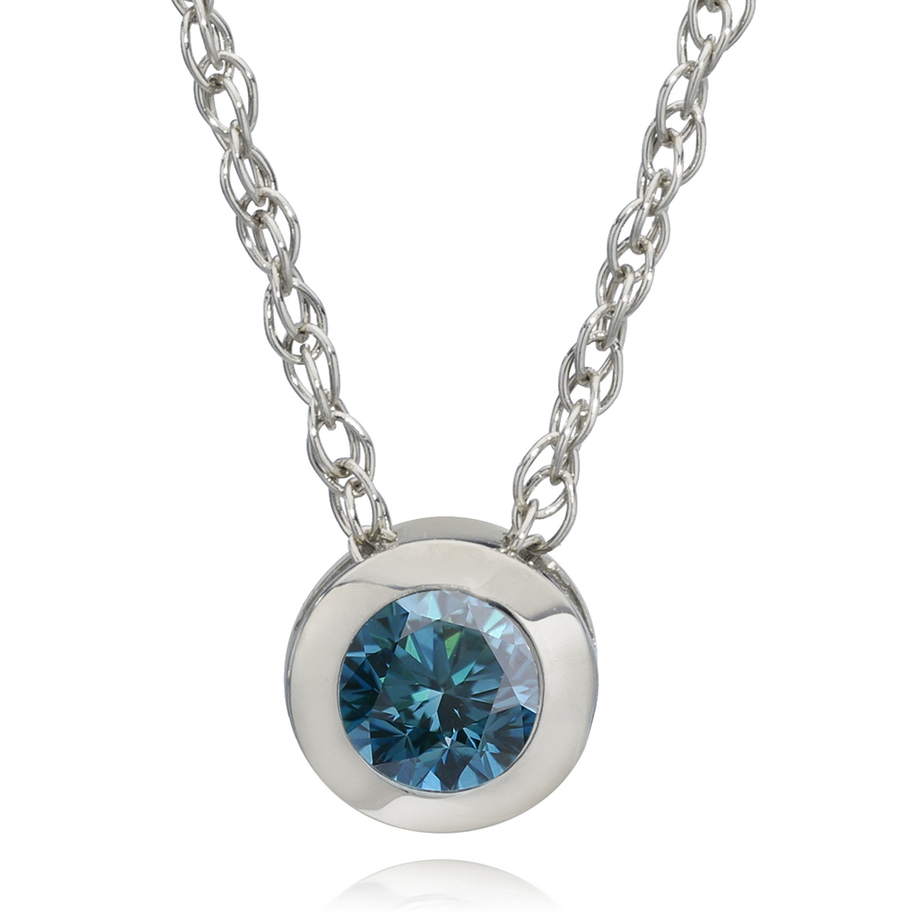solitaire blue diamond pendant set in white gold