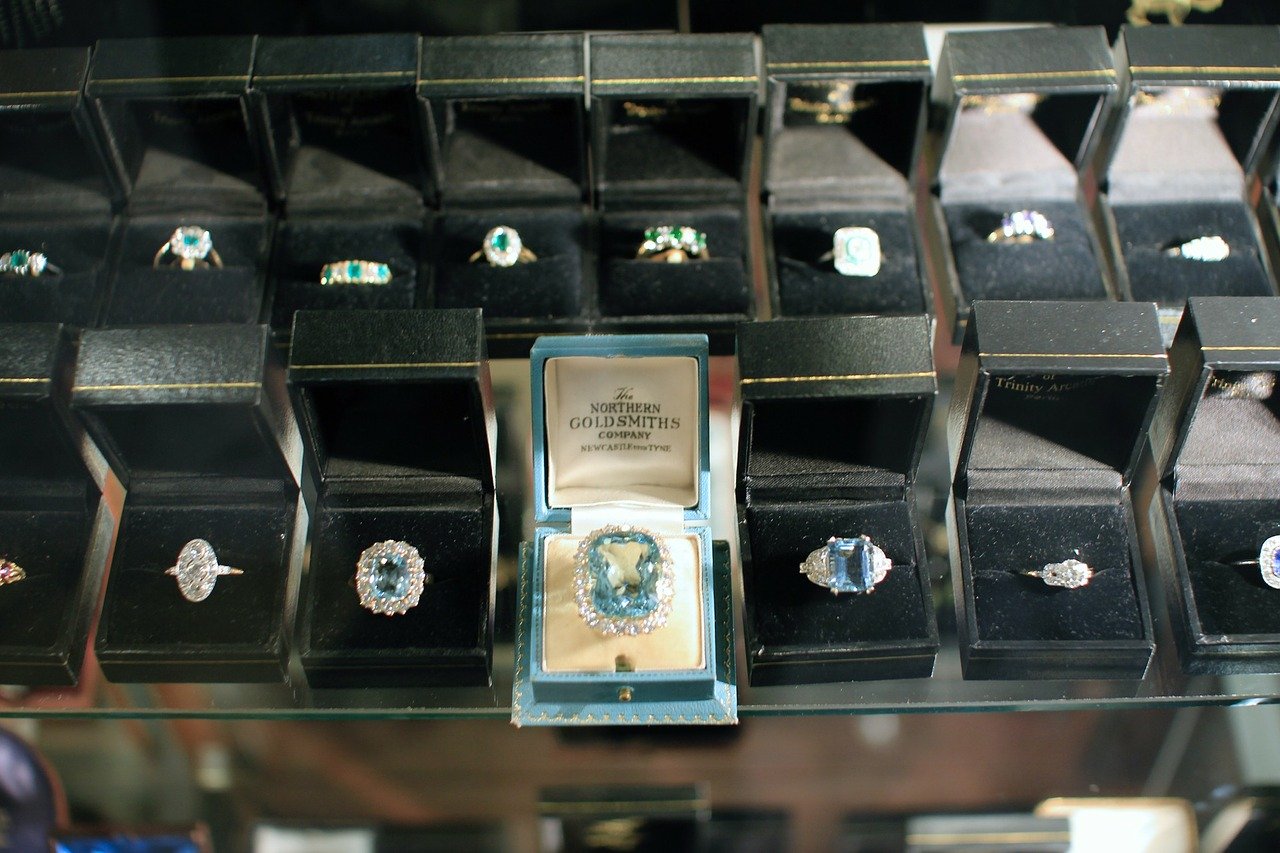 boxes of gemstone rings
