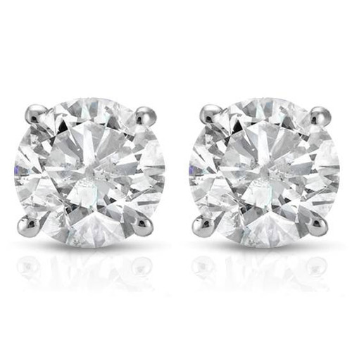1.00 CTW Diamond stud Screw-back Earrings solid 14K White Gold