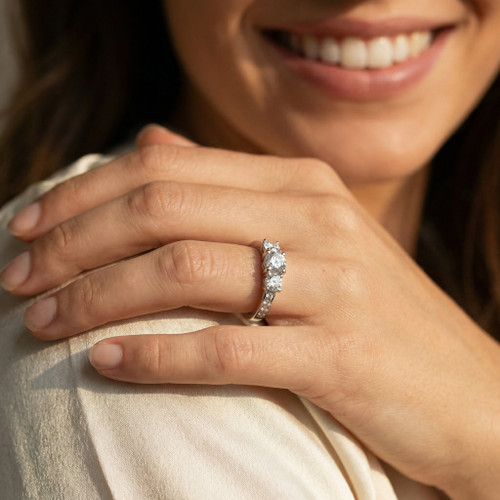 Lab-grown diamond engagement ring from Pompeii3 showing classic white diamond brilliance
