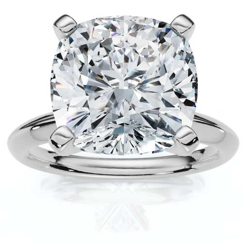 Round moissanite engagement ring from Pompeii3 showing brilliant rainbow fire and sparkle