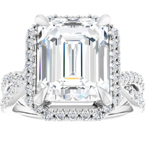 5 3/4Ct Emerald Cut Moissanite & Diamond Engagement Ring White Yellow ...