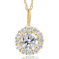 1 Ct Halo Diamond Pendant 14k Yellow Gold 18" Chain Necklace (G-H, I1)