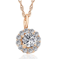 1 Ct Halo Diamond Pendant 14k Rose Gold 18" Chain Necklace (G-H, I1)