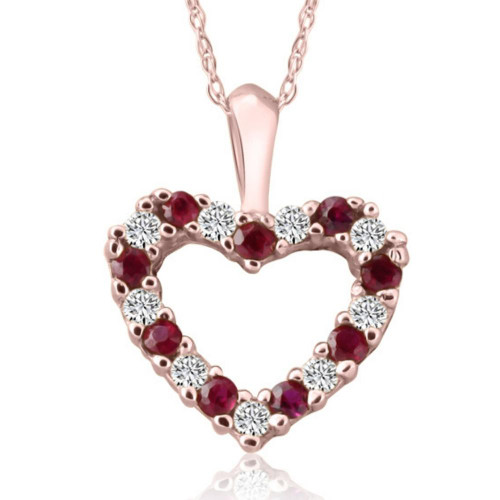 Pendentif Solitaire En Rubis Rond Naturel Rouge Rosé - 0.20 Carats - Or Blanc 10K