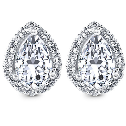 1-1/4-ct.-Halo Pear shape Diamond-Earrings, - Earring Studs with