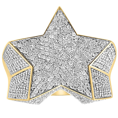 2Ct Diamond Men's 10k Yellow Gold Star Ring