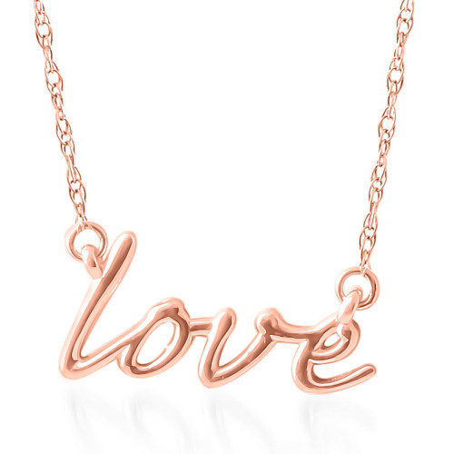 14K Rose Gold Love Script Pendant Necklace With 18