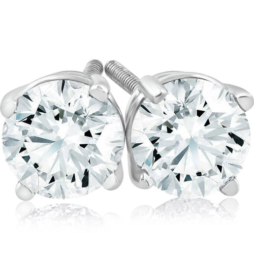 1CT Diamond Stud Earrings in 14k White Gold G-H SI2 Screw Back – Popular  Diamonds