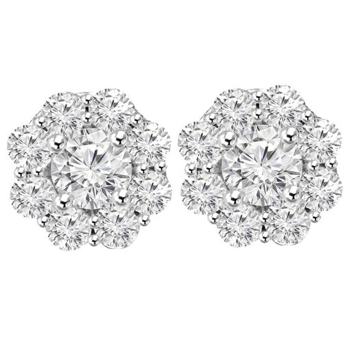 3 1/2ct Halo Fire Diamond Studs 14K White Gold