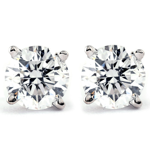 Screw Back 1ct Diamond Studs 14k White Gold Clarity Enhanced