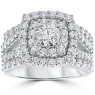 3 ct Diamond Engagement Wedding Cushion Halo Ring Set 10k White Gold (J-K, I2-I3)