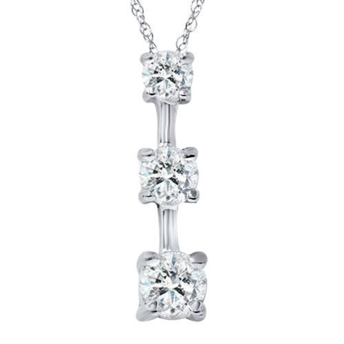 1ct Three Stone Diamond Stick Pendant 14K White Gold (G-H, I1)