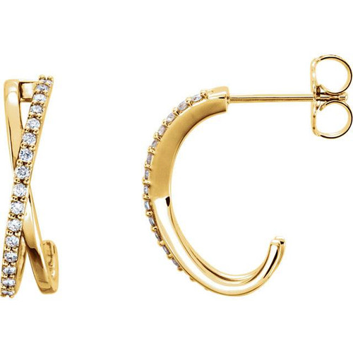 25CT 14K Yellow Gold Diamond Hoops Criss Cross Earrings 3/4\