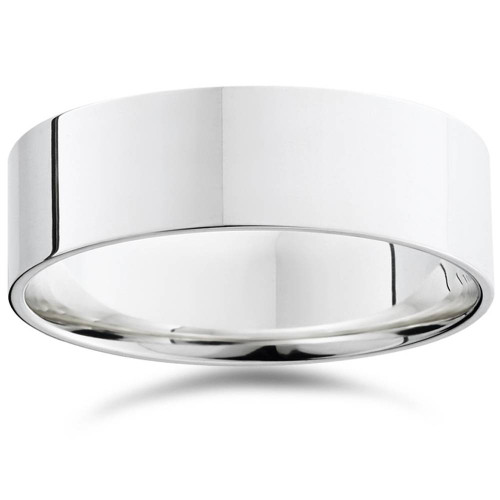 Mens 14k white gold 7mm flat wedding ring band from Pompeii3
