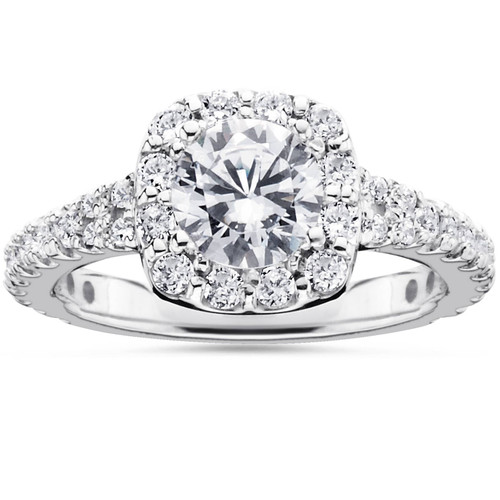 1 1/2ct Cushion Halo Diamond Engagement Ring 14K White Gold Round ...