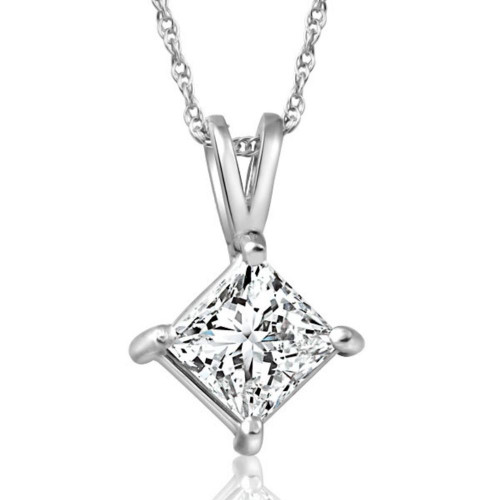 14K White Gold Princess Cut Diamond Padlock Pendant