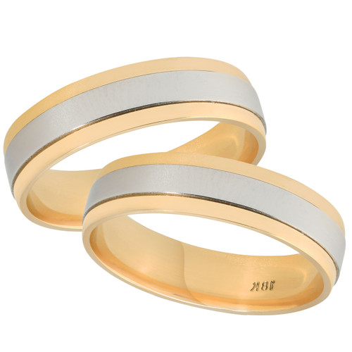 Platinum & 18k Yellow Gold Two Tone Polished Comfort Fit Wedding Band Set