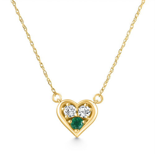 1/2Ct Heart Shape Emerald Diamond Pendant 10k Gold Women's