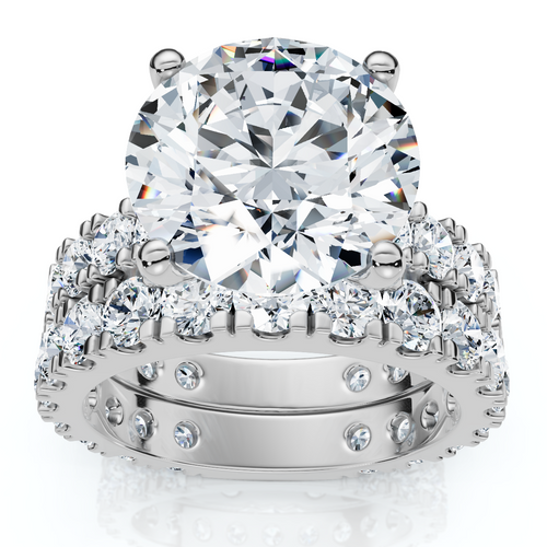 4 - 7 Ct TW French Pave Diamond Engagement Wedding Ring Set 14k