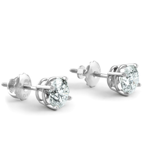 1.5ct round cut diamond stud earrings screw back 14k white gold from Pompeii3