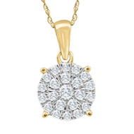 3/8Ct TW Diamond Halo 9mm Round Pendant Yellow Gold Women's Necklace 18" (G-H, VS)