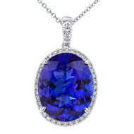5 Ct TW Oval Tanzanite & Lab Grown Diamond Halo Pendant 14k White Gold Necklace (G-H, VS)