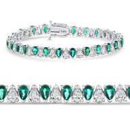 10Ct Pear Shape Emerald Diamond Tennis Bracelet 14k White Gold Lab Grown (F-G, VS)
