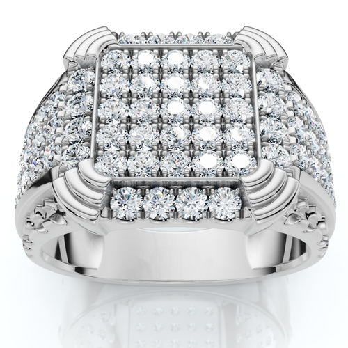 Bague De Fiançailles Homme 2 Carats Diamant Simulé - Or Blanc 14k Plaqué, Argent 925, Taille Adaptable