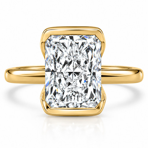 Certified 4Ct Radiant Cut Diamond Bezel Engagement Ring Yellow Gold Lab ...