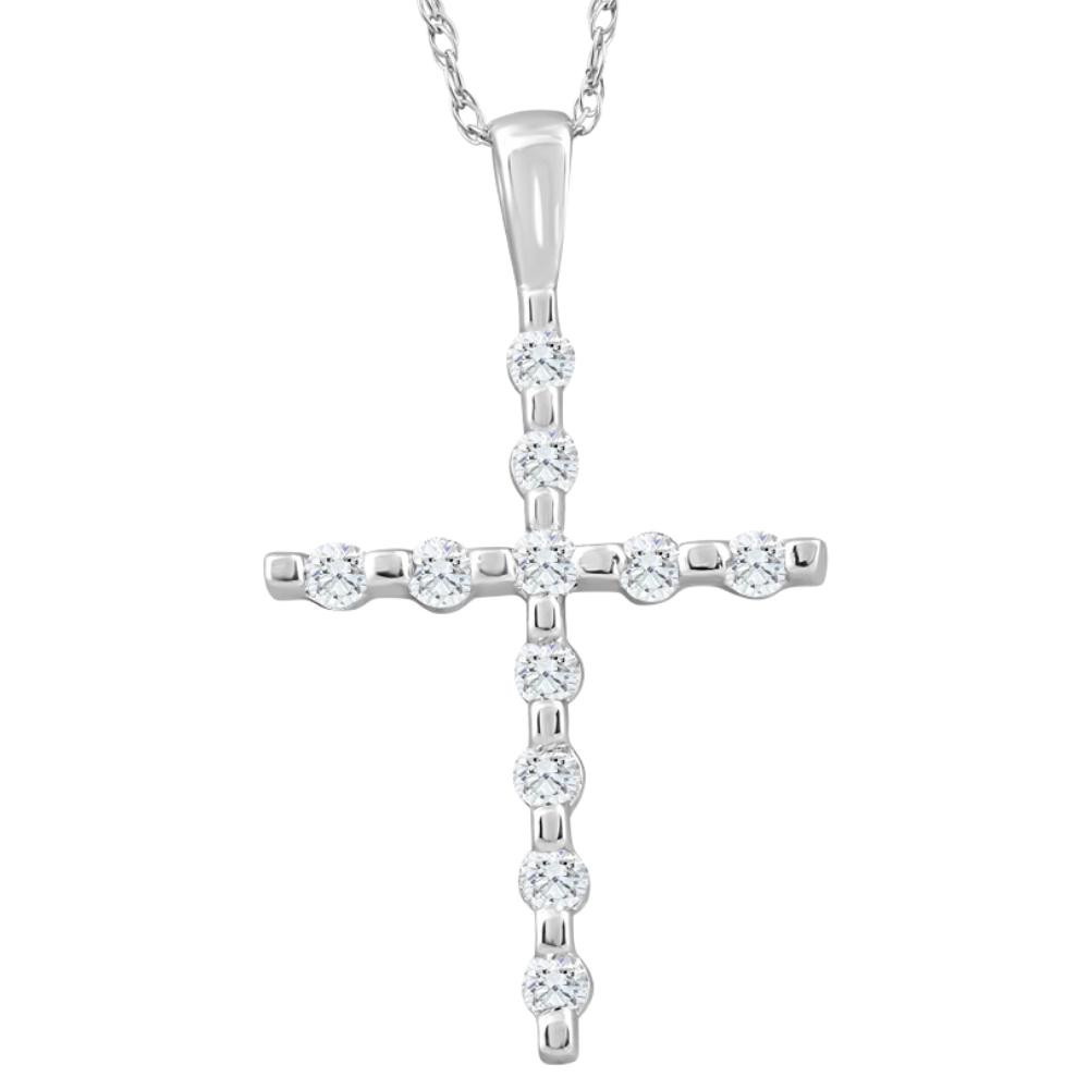 Diamond Cross Pendant Necklace in White Gold from Pompeii3