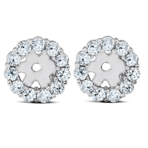 1 1/2ct Diamond Halo Earring Studs Jackets 14k White Gold (6-6.7mm)