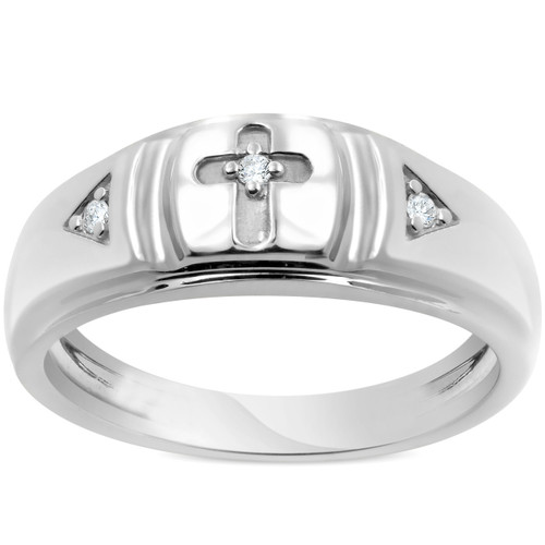 jewel 0103です Mens Diamond Cross Wedding Ring 10k White Gold